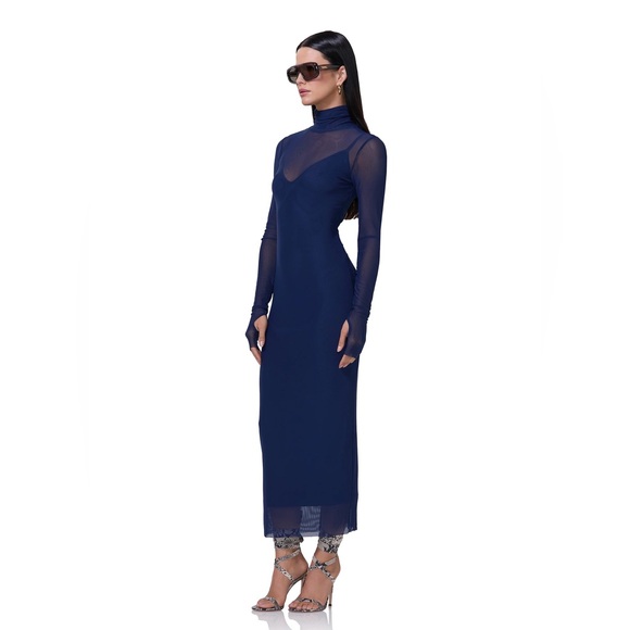 AFRM Shailene Long Sleeve Turtleneck Mesh Dress - Picture 2 of 3